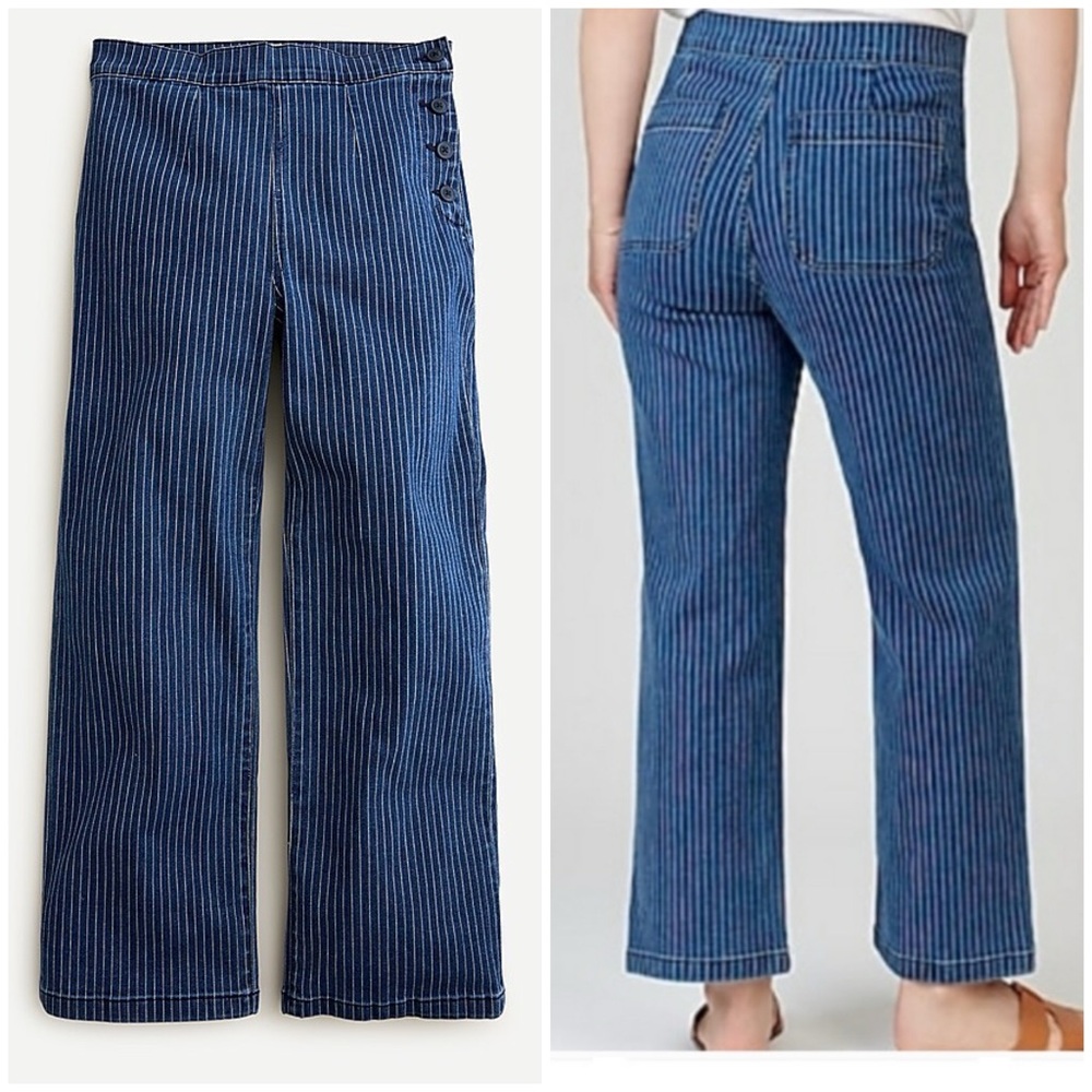 J. Crew Navy Striped Wide Leg Jeans